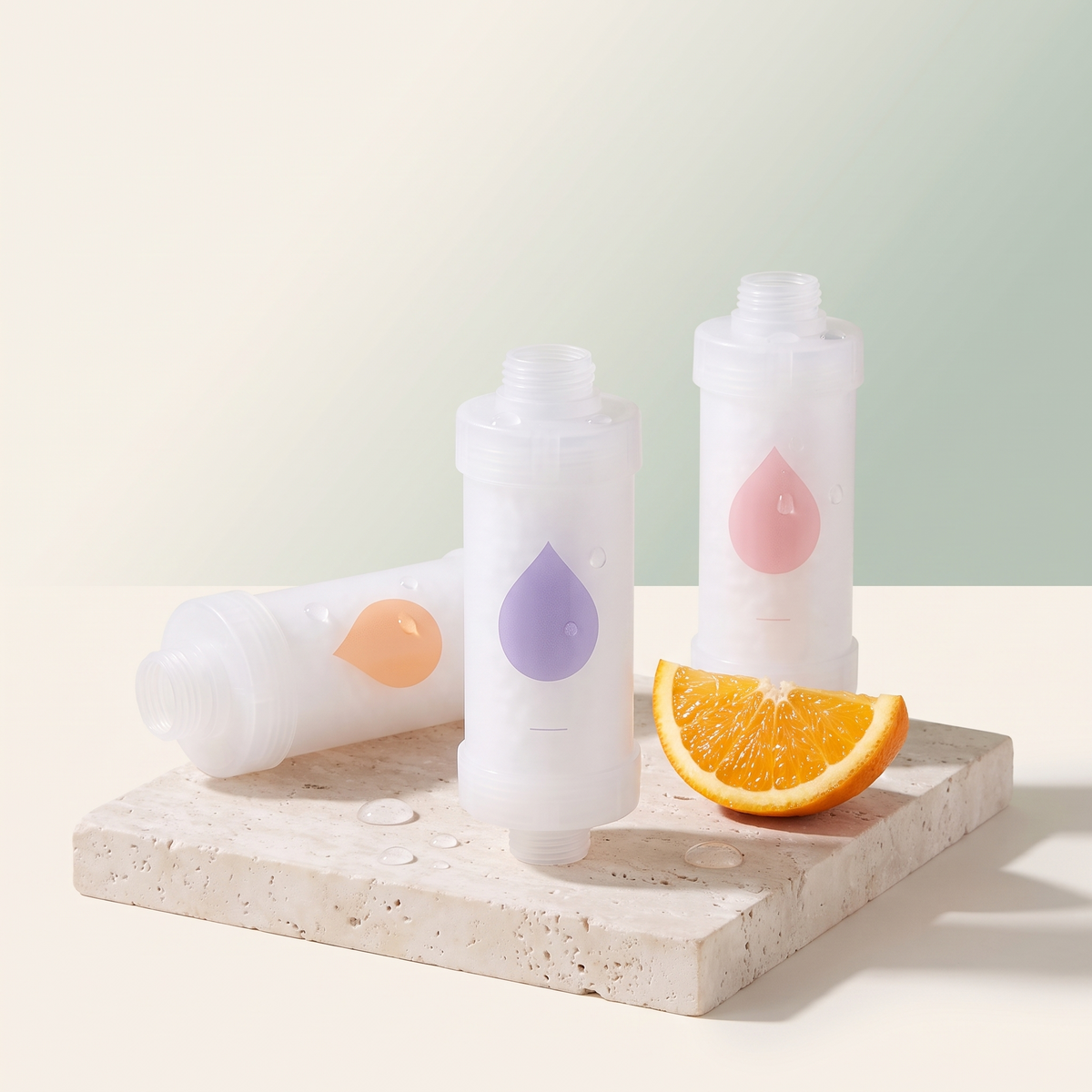 Trois Recharges Satinettes vitamine C posées sur une pierre de travertin