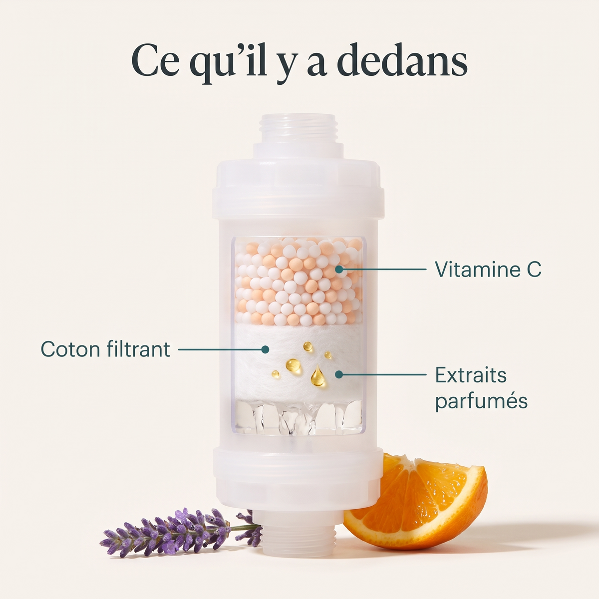 Ce qu'il y a dans la recharge : vitamine C, coton filtrant, extraits parfumés